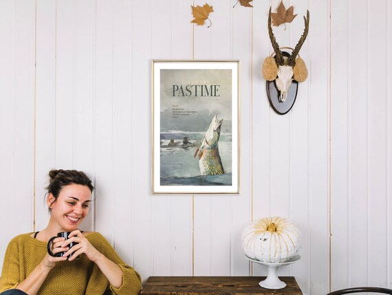 Country Pastime Fishing Magazine Vintage Pike Illustration Poster