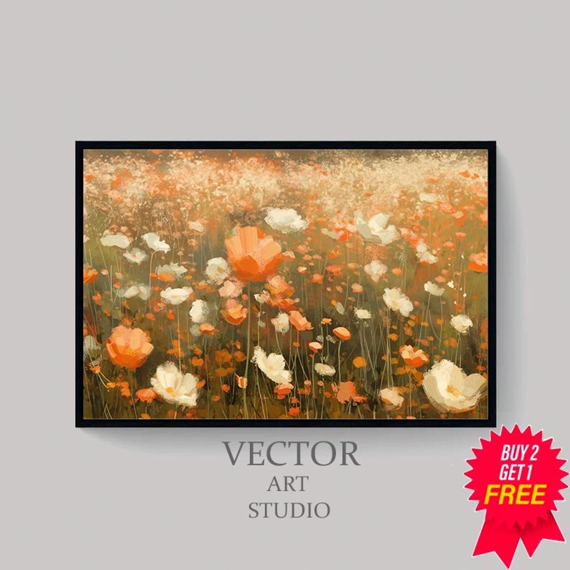 Soft Focus Orange and White Wildflowers in a Vintage Style Art Poster - Image 4
