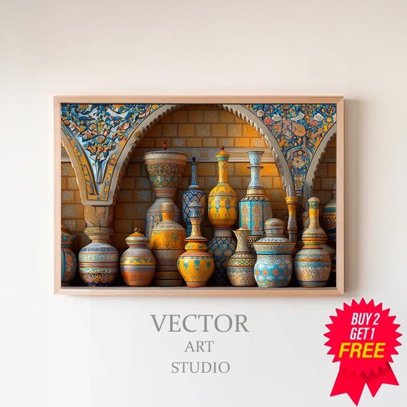 Morrocan Product Pottery Moroccan Vase Moroccan Wall Art African Art Colorful Art Print Prints Ethnic Print