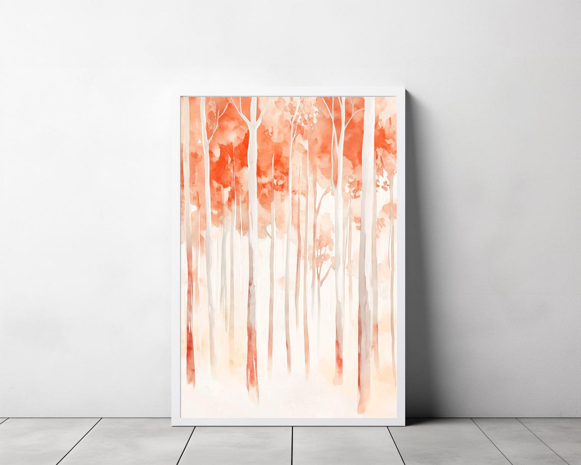 Eucalyptus Forest With Coral Red Canopy Watercolor Art Poster - Image 3