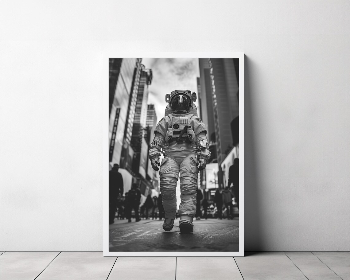 Astronaut Black And White Decor Wall Art On The Streets Humour Wall Art Art - Image 3