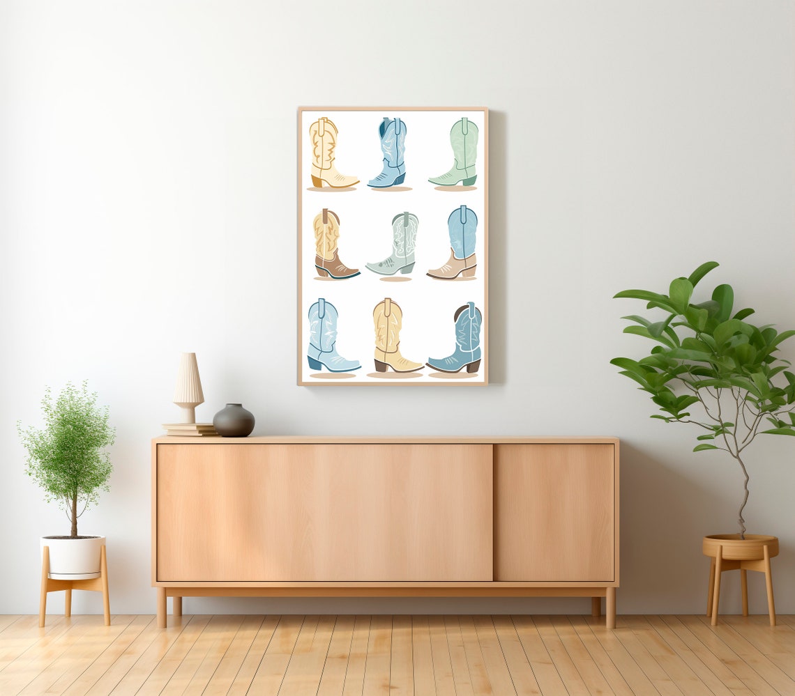 Blue Cowgirl Boots Set Print Preppy Wall Poster Cowgirl Trendy Wall Art Western Bedroom Decor Rodeo Cowgirl Print - Image 2