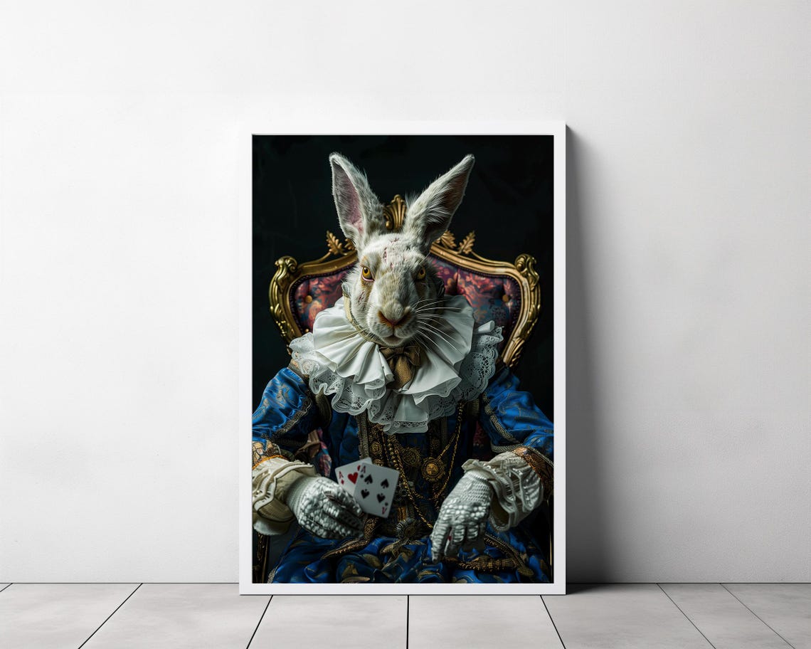 White Rabbit Victorian Aristocrat Holding Ace of Hearts Poster - Image 3
