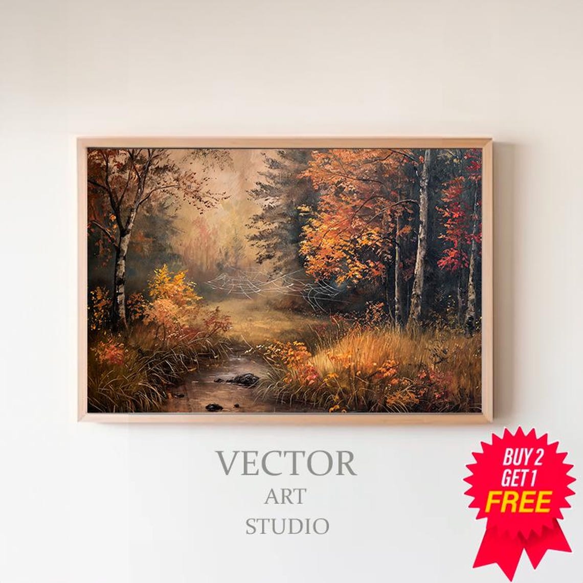 Vintage Autumn Moody Painting Farmhouse Decor Rustic Fall Wall Print Earth Tone Rustic Fall Countryside Landscape Painting Print