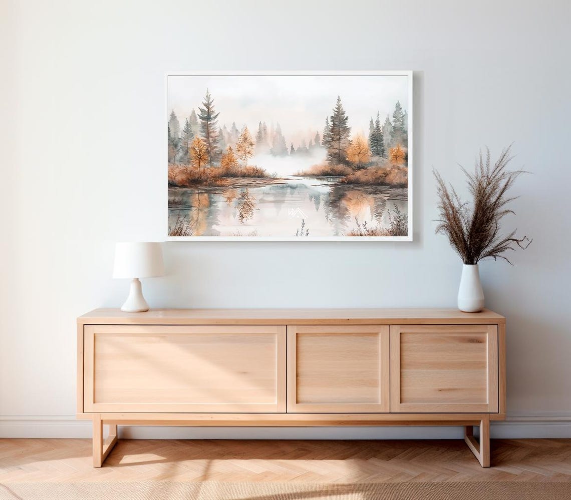 Lodge Wall Art Landscape Cabin Decor Rustic Vintage Autumn Moody Countryside Painting Farmhouse Decor Rustic Landscape Fall Wall - Image 2
