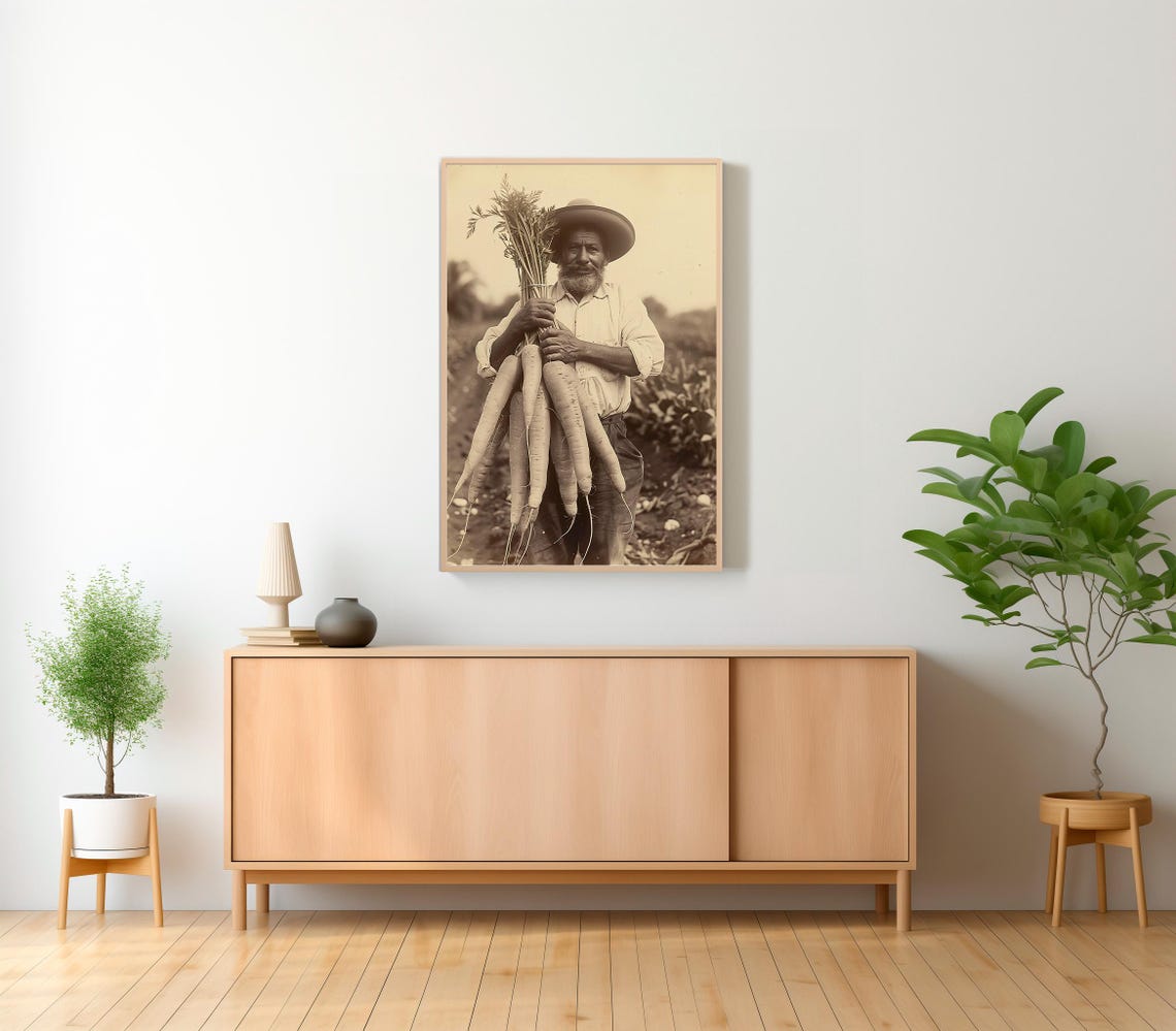 Vintage Sepia Mexican Farmer Holding Giant Harvest Art Poster - Image 2