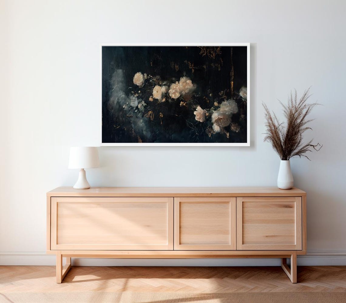 Dark Florals Frame Tv Art Moody Floral Art For Frame Tv Southern Gothic Abstract Florals Black And Beige - Image 2