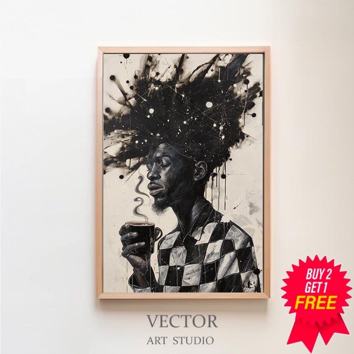 Geometrical People Contemporary Art Print, Afro Men