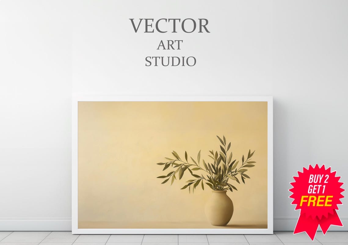 Small Beige Vase With Olive Sprigs In Minimal Neutral Style Poster - Image 3