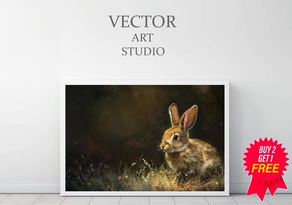 Dark Moody Brown Bunny Rabbit Golden Meadow Grass Portrait Poster - Image 3