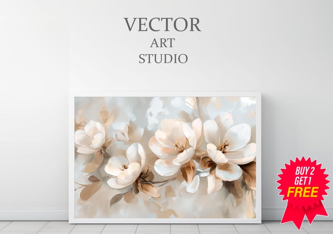 Creamy White Magnolia Blossoms On Soft Neutral Background Art Poster - Image 3