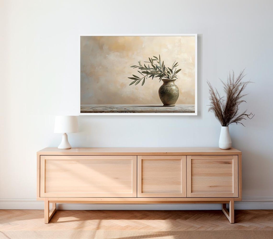 Antique Vase With Olive Branches Neutral Vintage Still Life Poster - Image 2