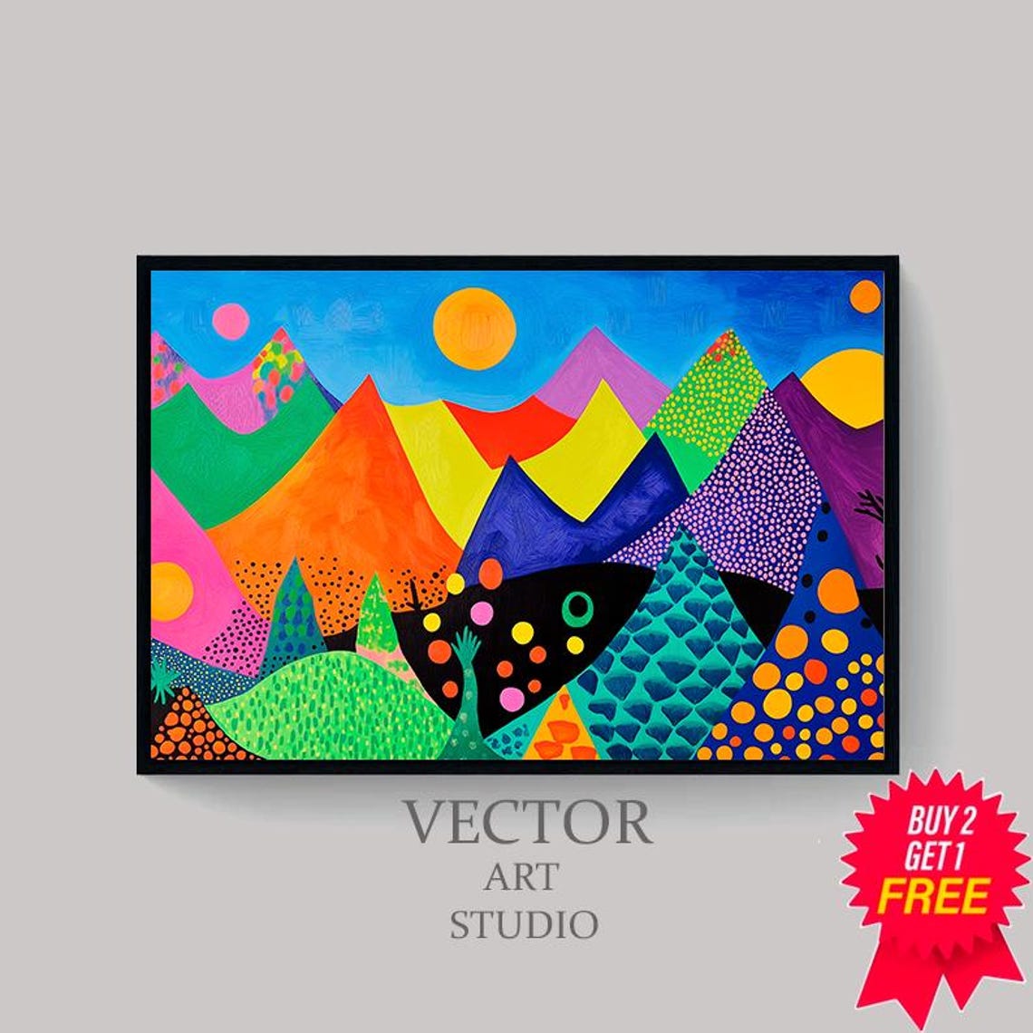 Bold Geometric Mountain Range With Patterned Sunscape Poster - Image 4