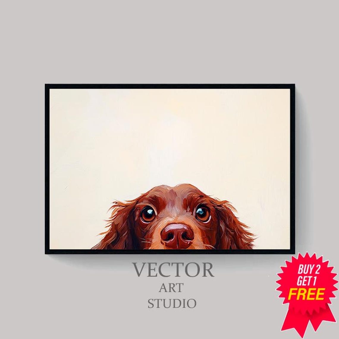 Wide Eyed Brown Puppy Peeking Over The Edge Funny Cute Dog Wall Art - Image 4