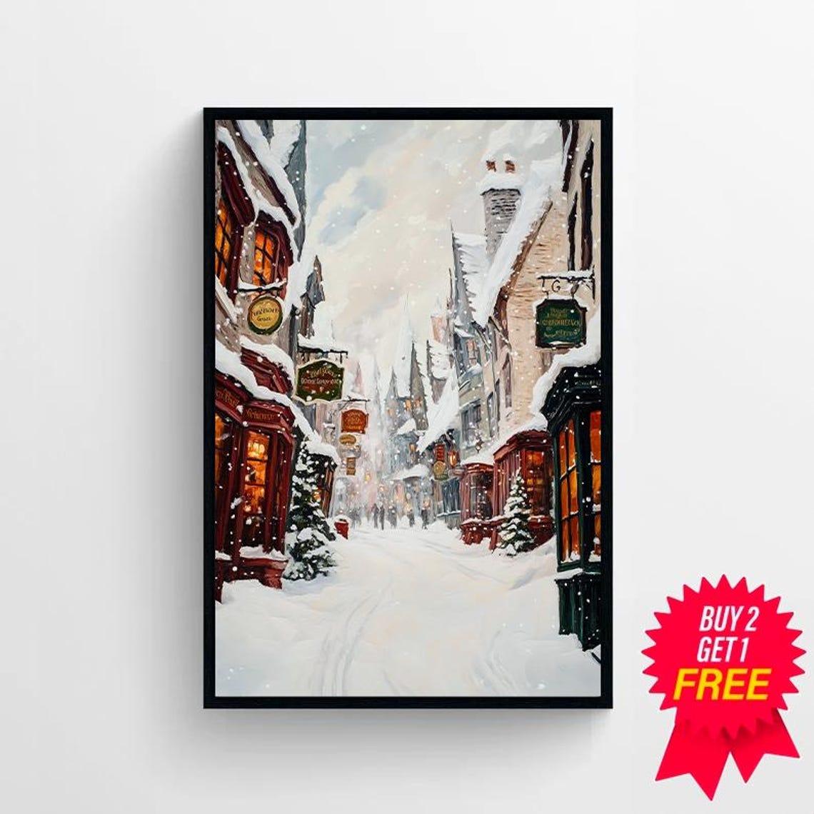 Snowy Wizard Alley In Daylight Magical Winter Street Scene Poster - Image 4