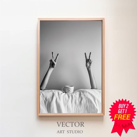 Woman Drinking Coffee In Bed Print Feminist Poster Black And White Coffee Shop Decor Dining Room Art Kitchen Wall Art