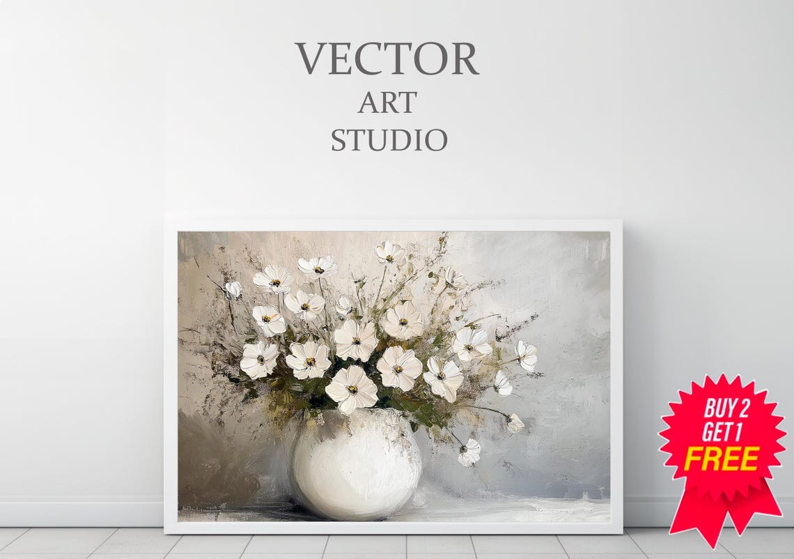 Elegant White Blossoms In White Ceramic Vase Still Life Poster - Image 3