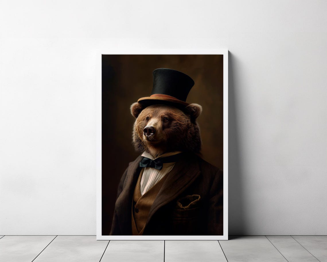 Dapper Brown Bear In Top Hat Victorian Portrait Animal Poster - Image 3