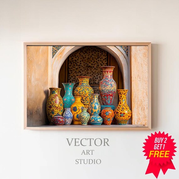 Morrocan Product Pottery Moroccan Vase Moroccan Wall Art African Art Colorful Art Print Prints Ethnic Print