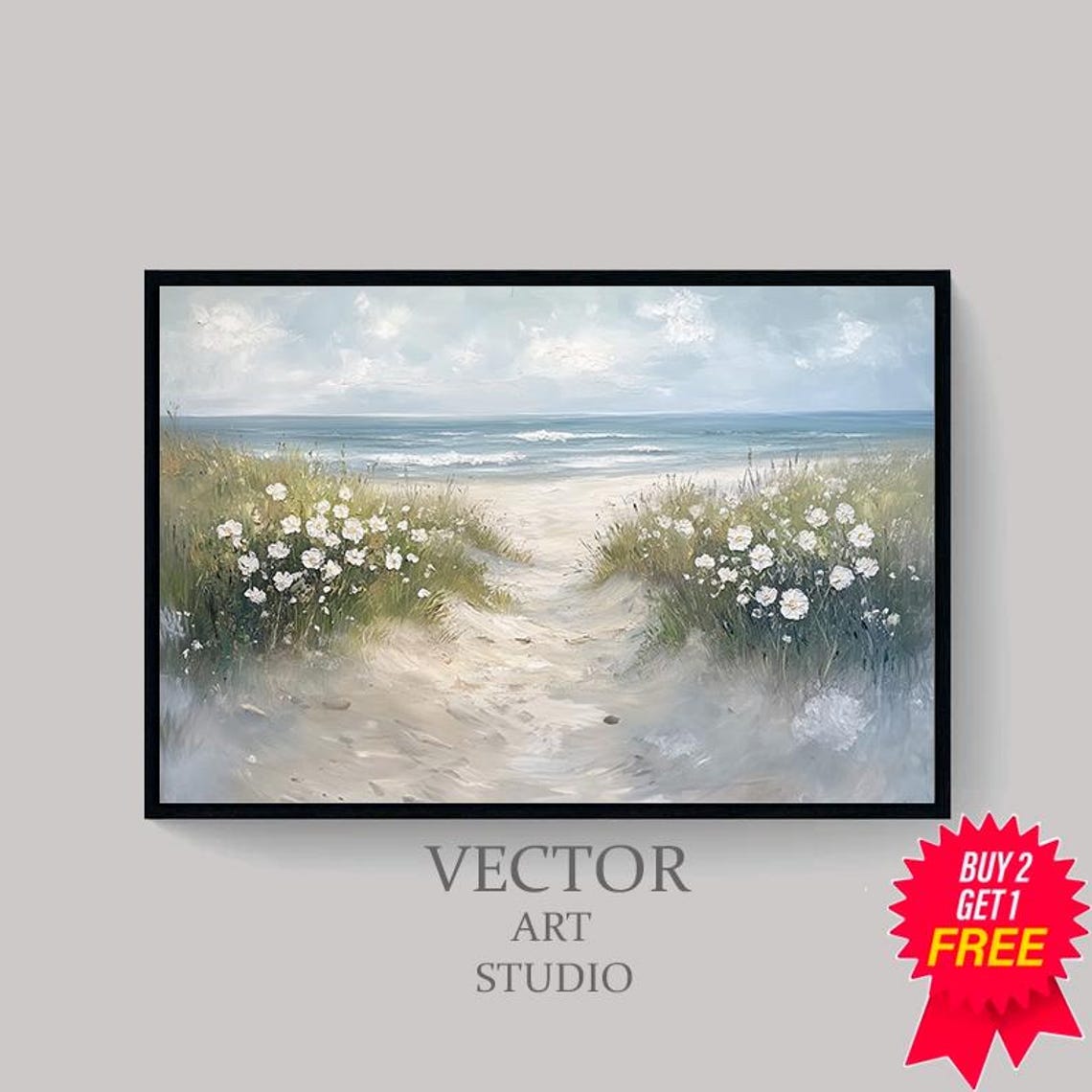 Sandy Beach Path Through Wildflowers And Dunes Coastal Poster - Image 4