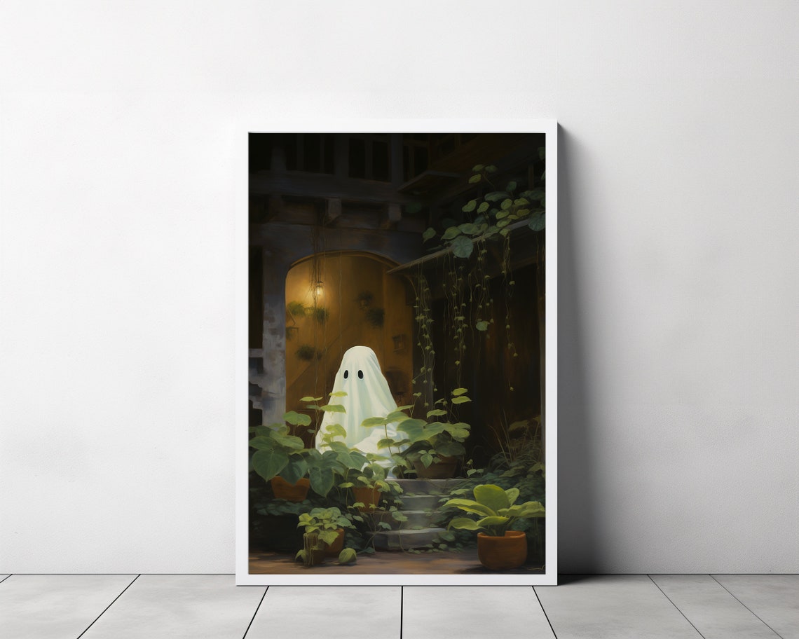Ghost Sitting in Stone Archway Plant Garden Halloween Poster - Image 3