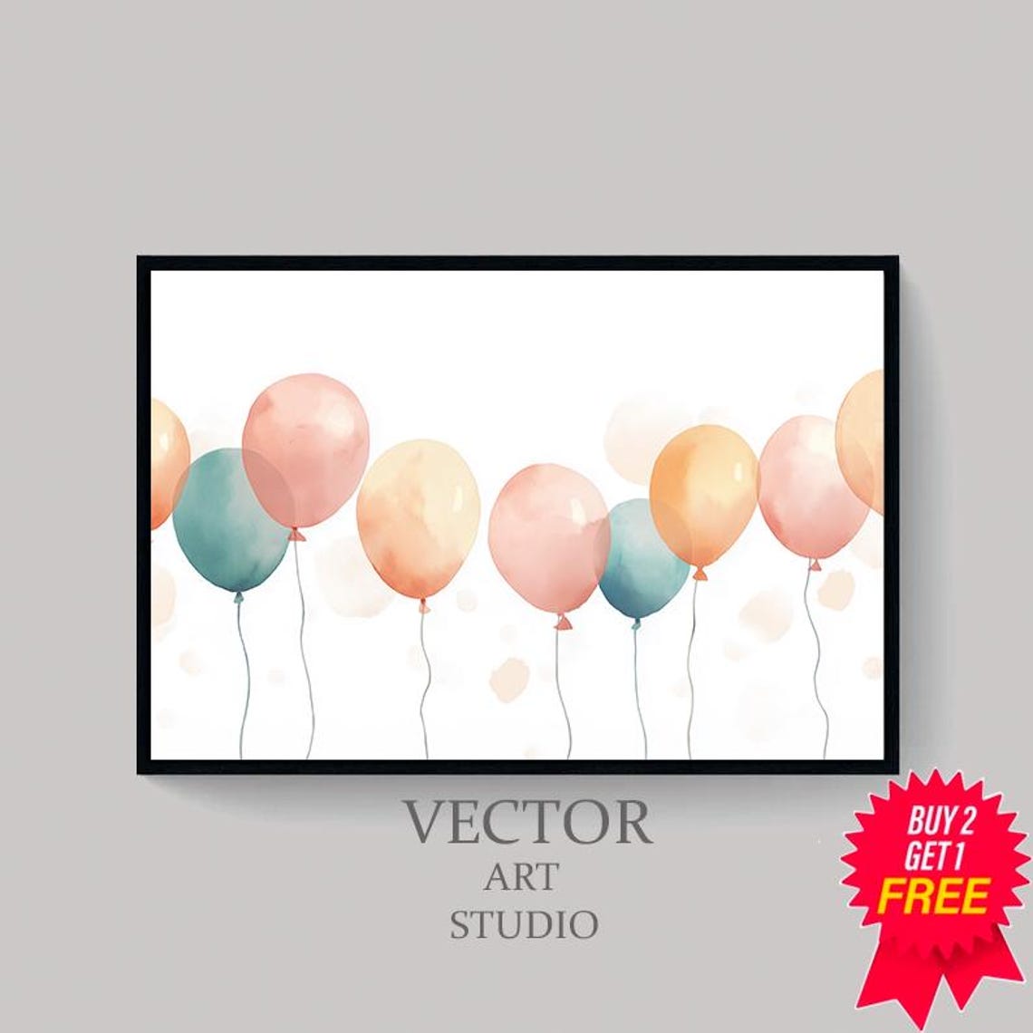 Soft Pastel Teal Pink Balloons Watercolor Birthday Party Art Print - Image 4