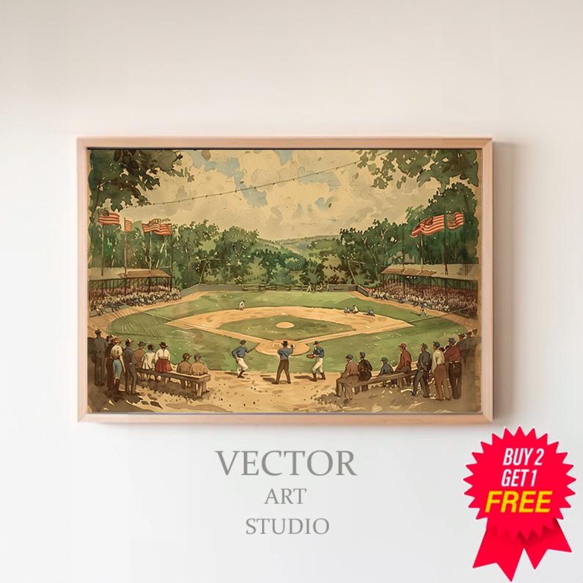 Vintage Baseball Art Print, Bat Ball Glove Gift