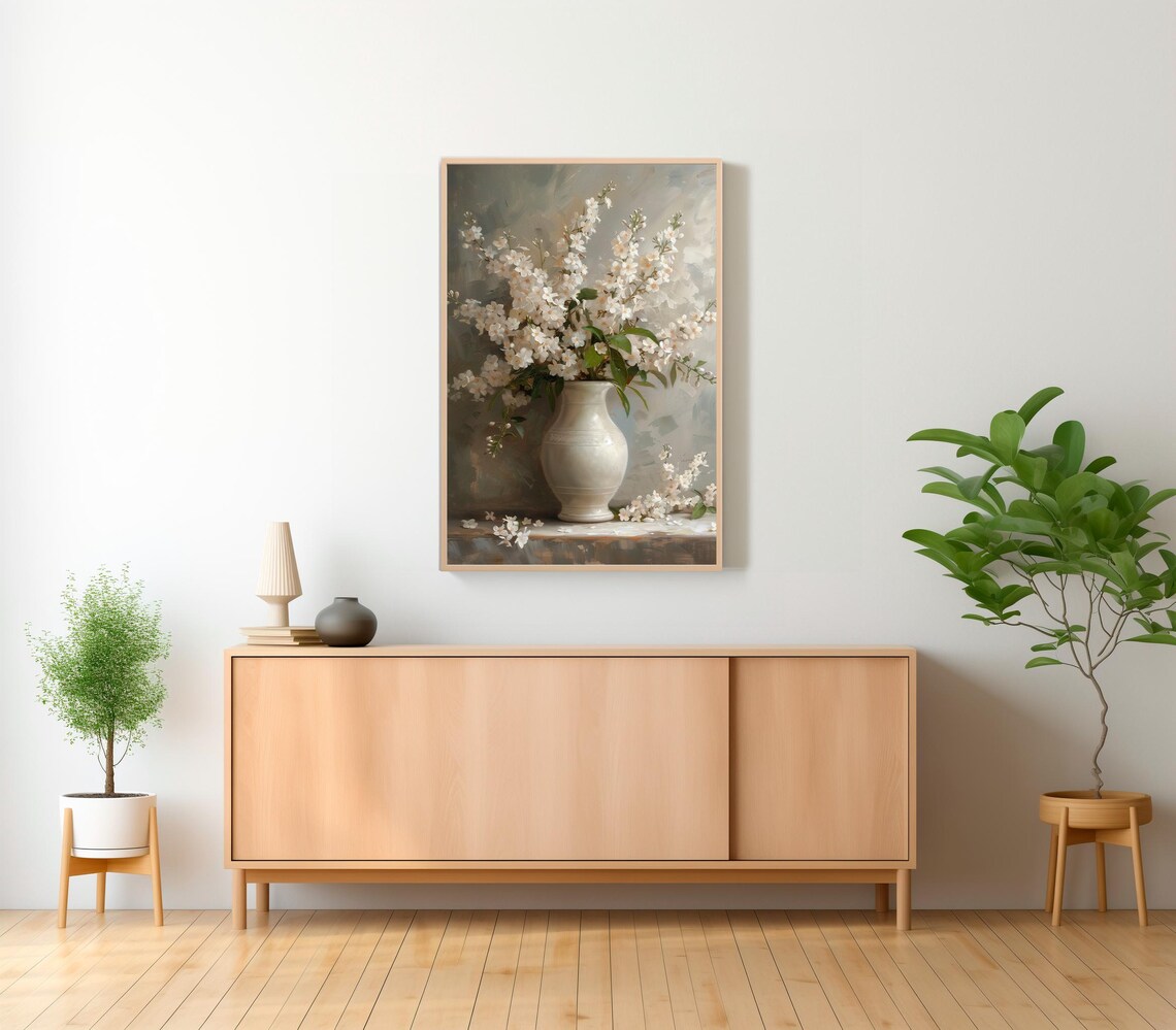 Spring Flowers In Vintage Vase, Muted Floral Art Print - Image 2