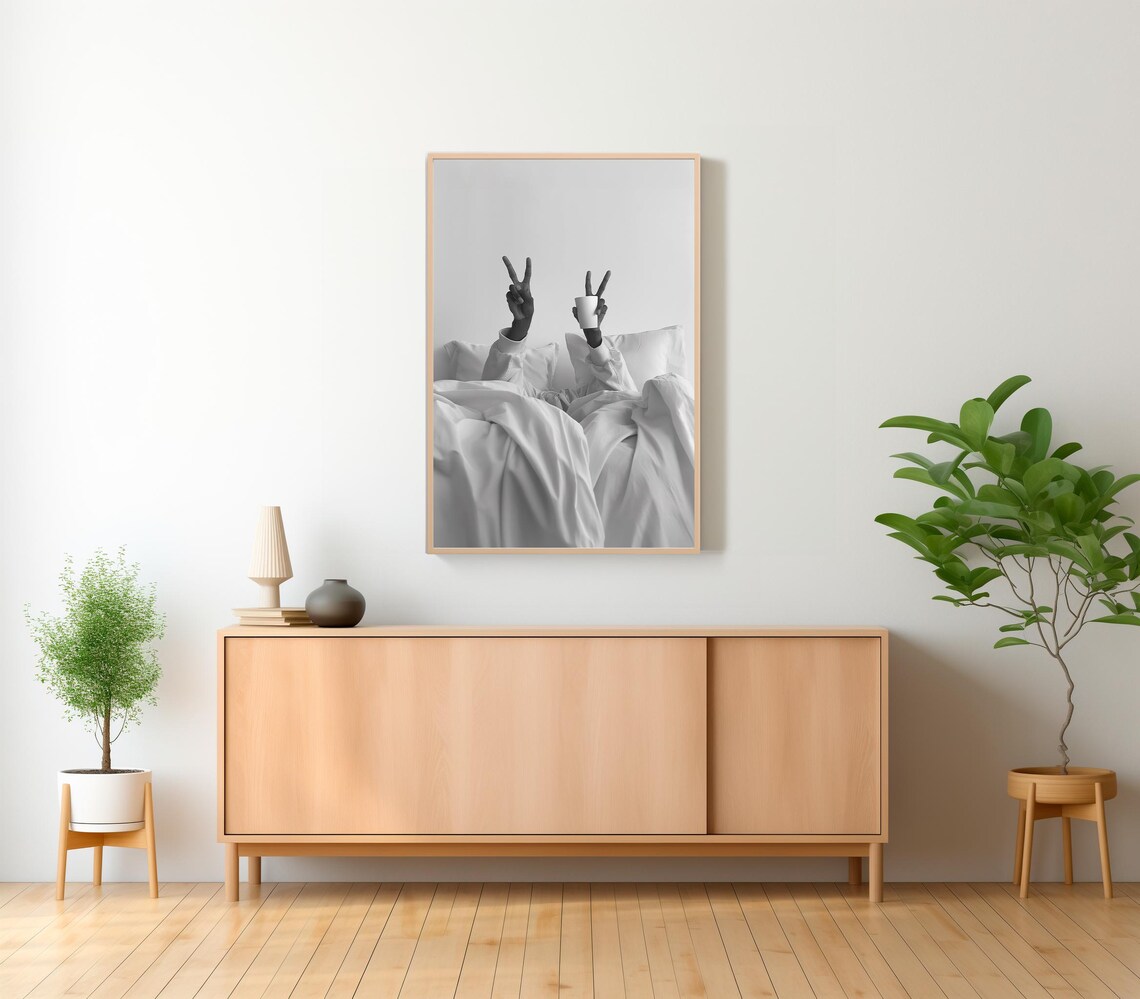 Woman Drinking Coffee In Bed Print Feminist Poster Black And White Coffee Shop Decor Dining Room Art Kitchen Wall Art - Image 2