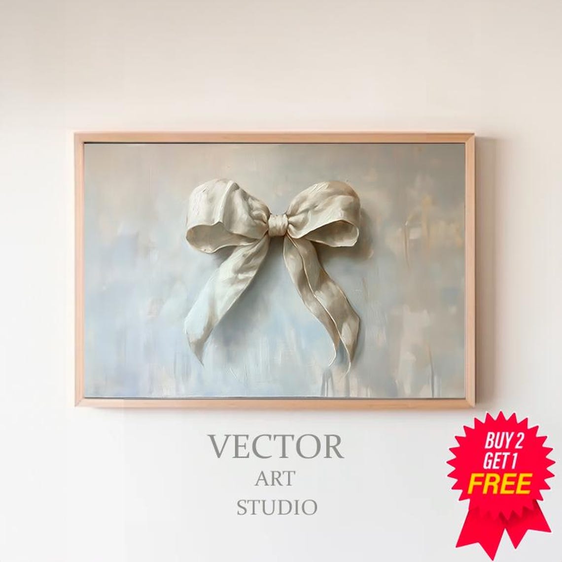 White Silk Bow on a Soft Neutral Ground Nursery Baby Room Art Poster