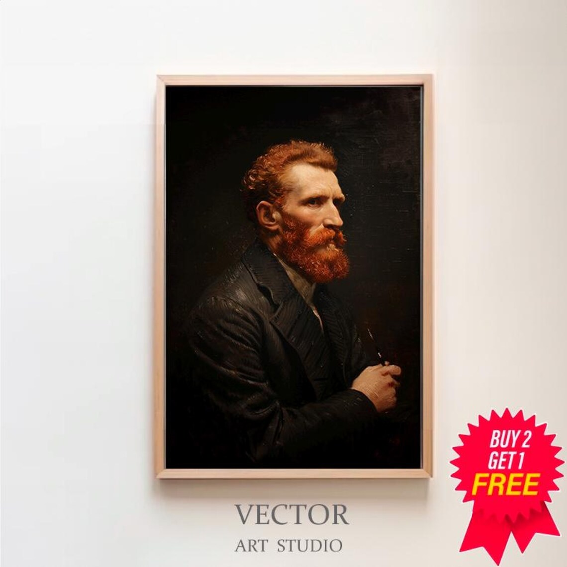 Moody Red-Bearded Artist Holding Brush Vintage Dark Oil Portrait Poster