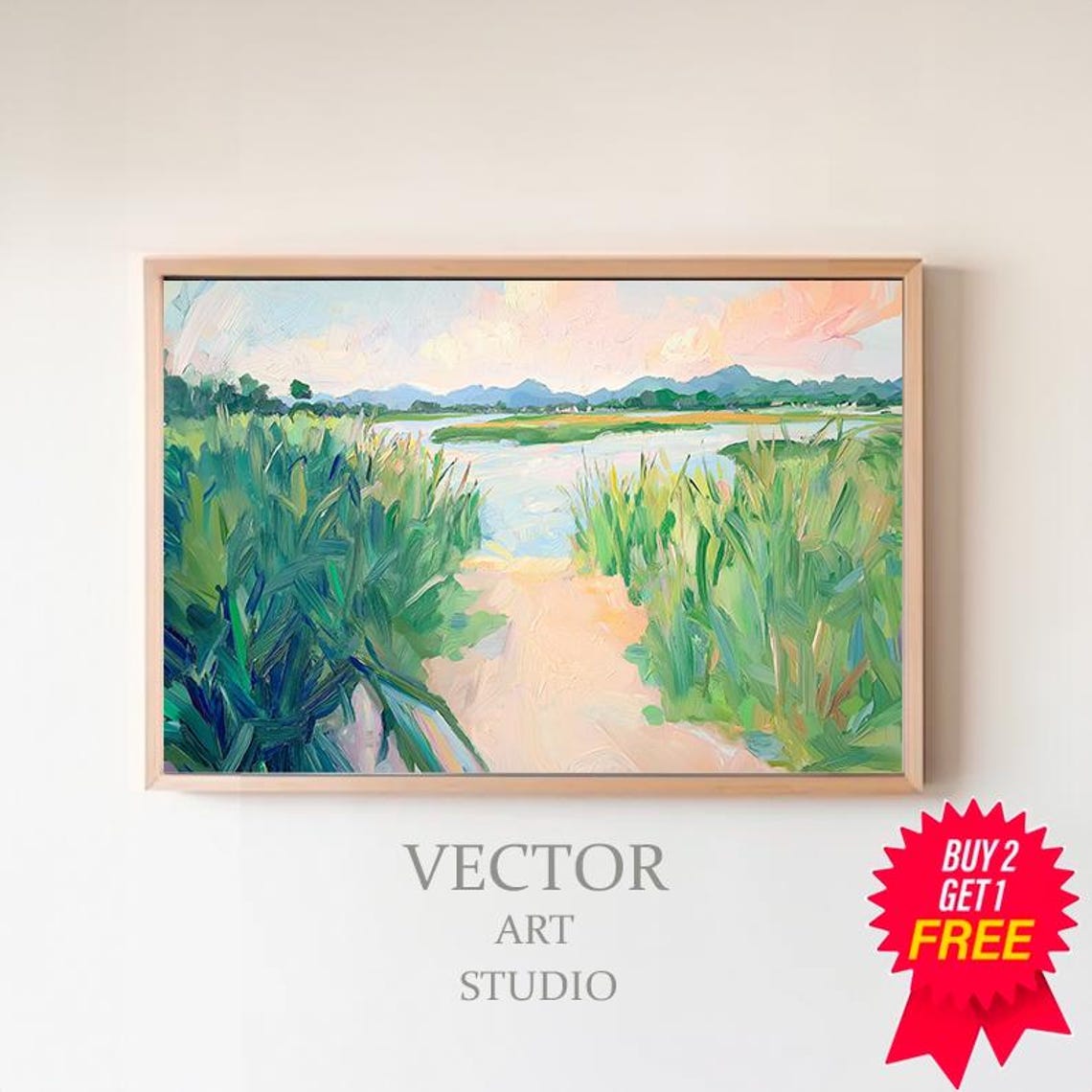 Sandy Path Through Marsh Grasses In Pastel Spring Light Poster