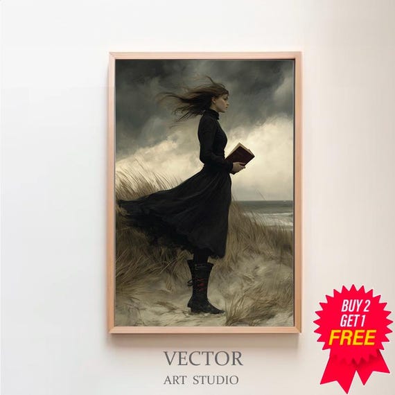 Moody Girl With Books Vintage Art Dark Academia Prints