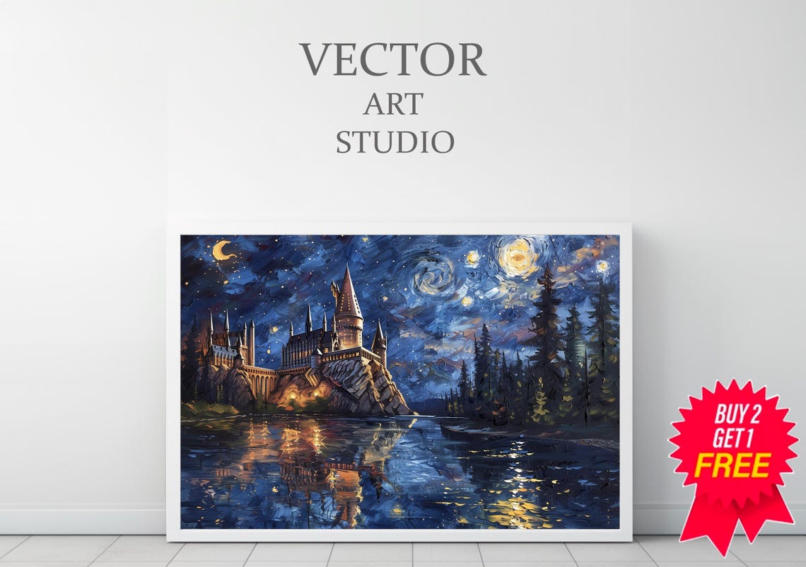Wizarding Inspired Poster Vintage Wizard School Wizard World Van Gogh Painting Vintage Castle Decor Wall Art - Image 3