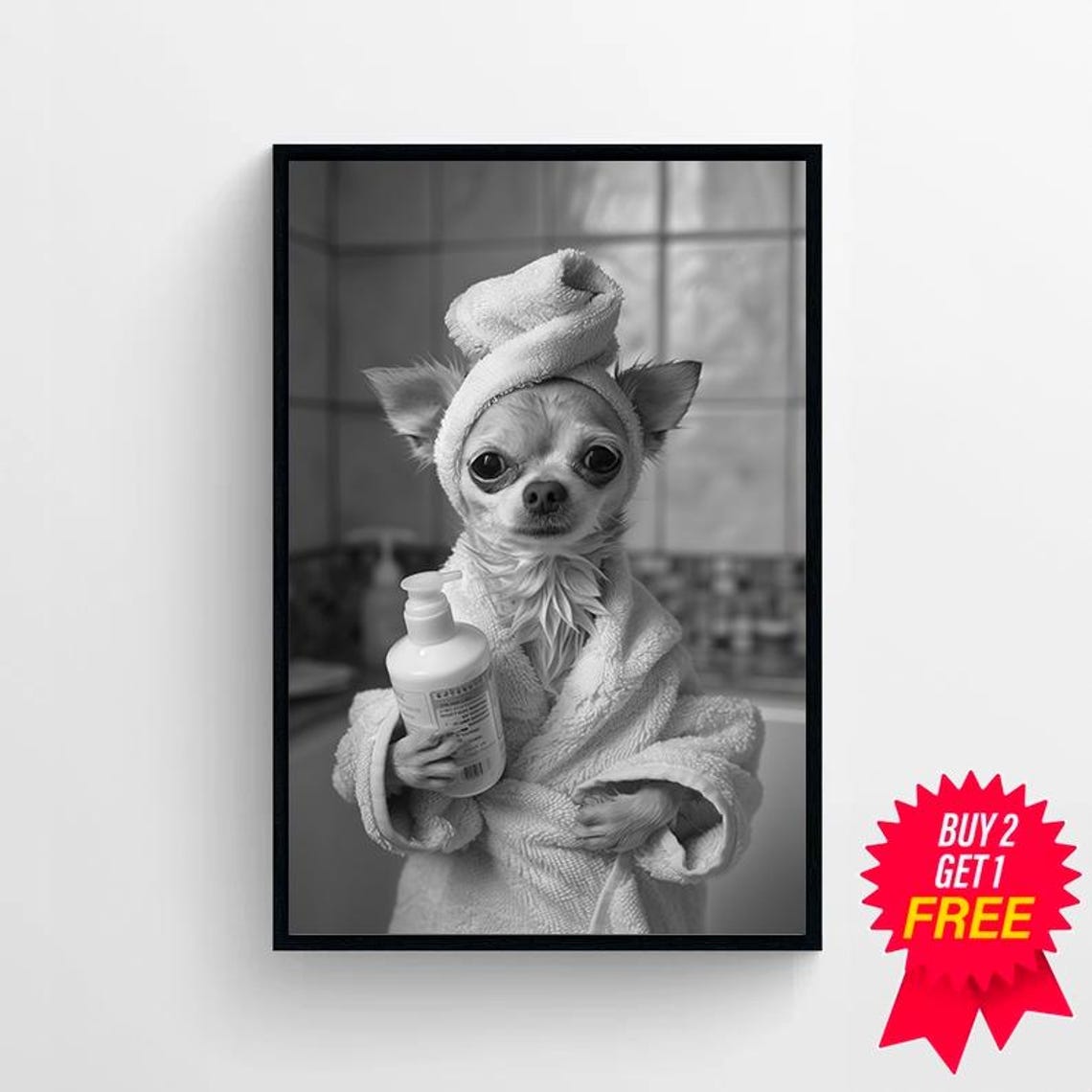 Chihuahua Spa Day in Bathrobe and Towel Turban Funny Bathroom Poster - Image 4