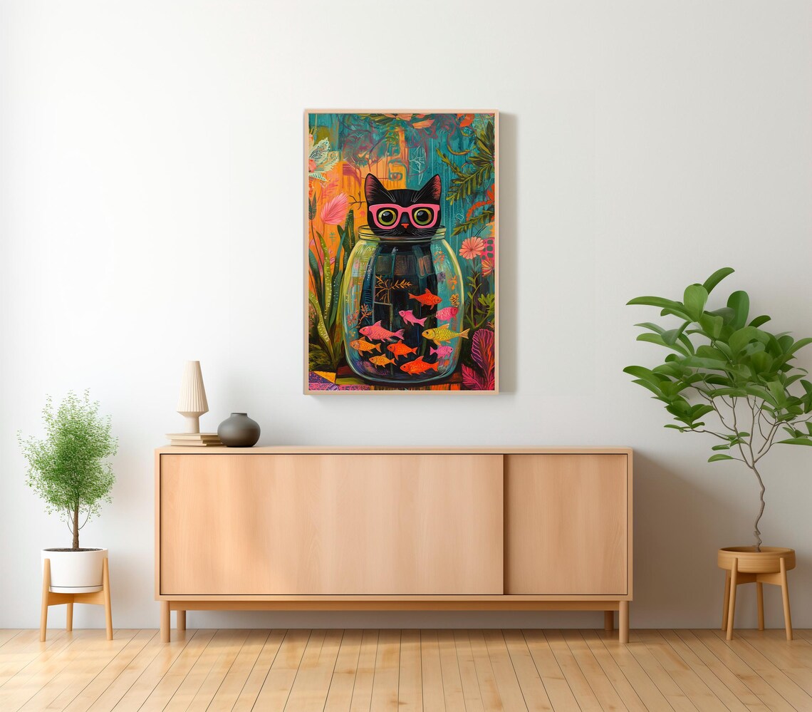 Matisse-Inspired Goldfish and Black Cat Art Print - Image 2