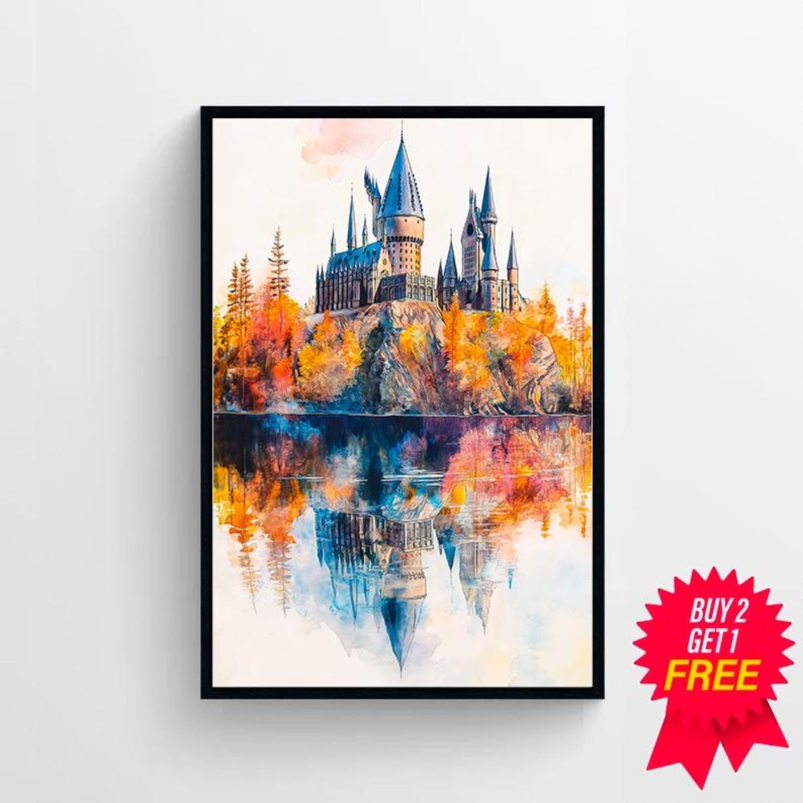 Magical Castle Watercolour Charming Wizard Art For Wizarding World Enthusiasts Great Lake Magic Print - Image 4
