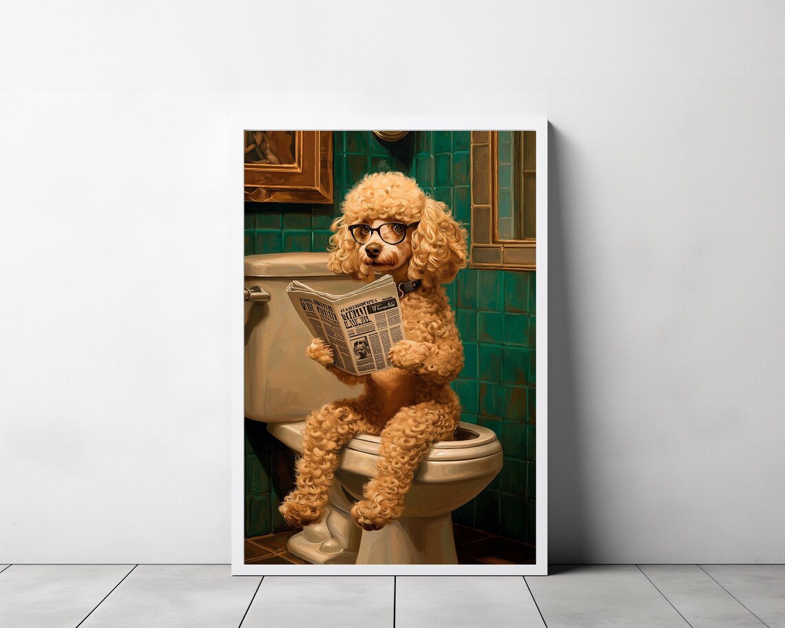 Goldendoodle on Toilet, Funny Bathroom Art Print - Image 3