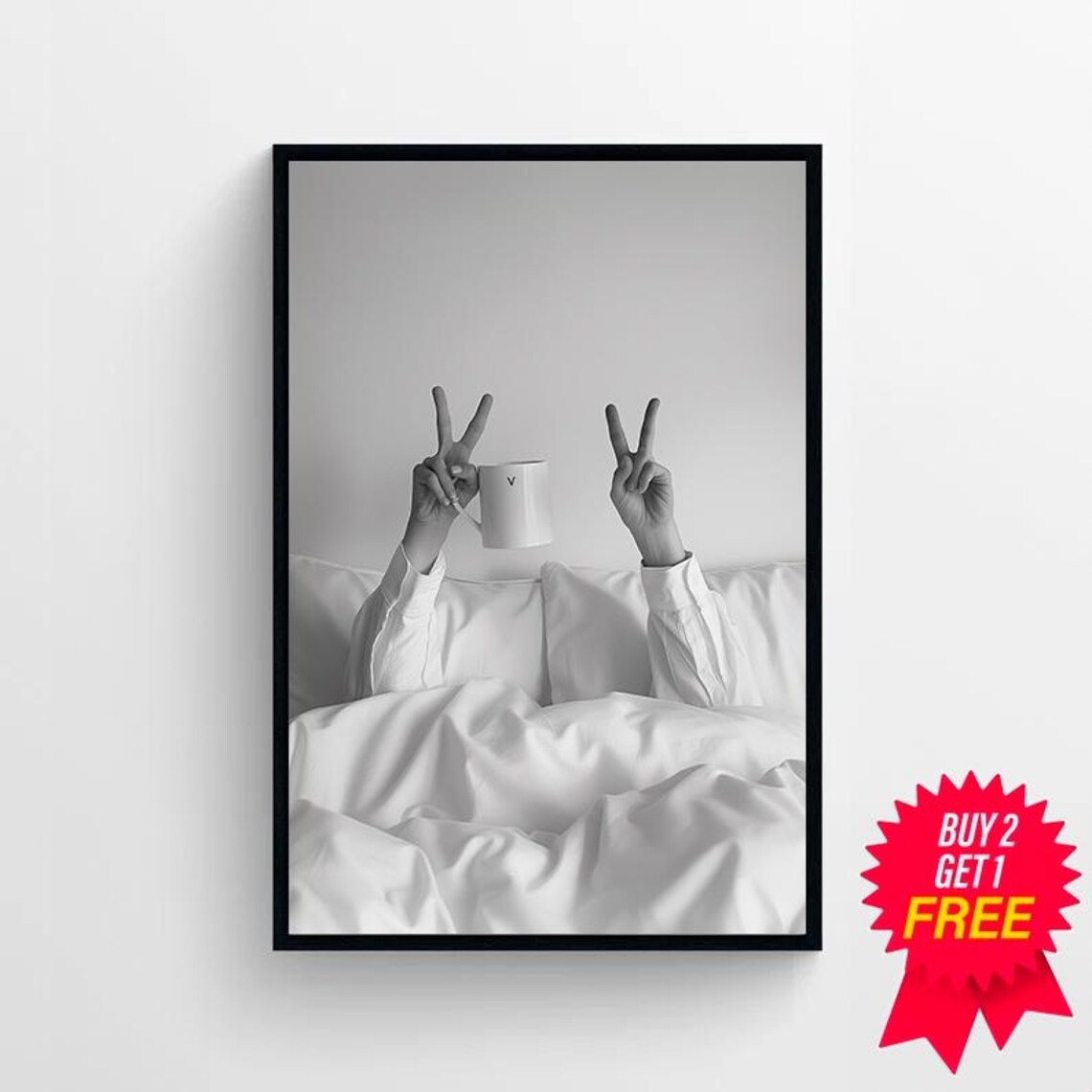Woman Drinking Coffee In Bed Print Feminist Poster Black And White Coffee Shop Decor Dining Room Art Kitchen Wall Art - Image 4