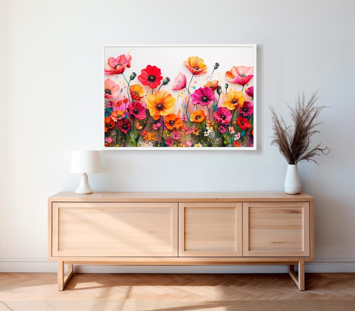 Colorful Poppy Garden Bright Abstract Modern Floral Art Poster - Image 2