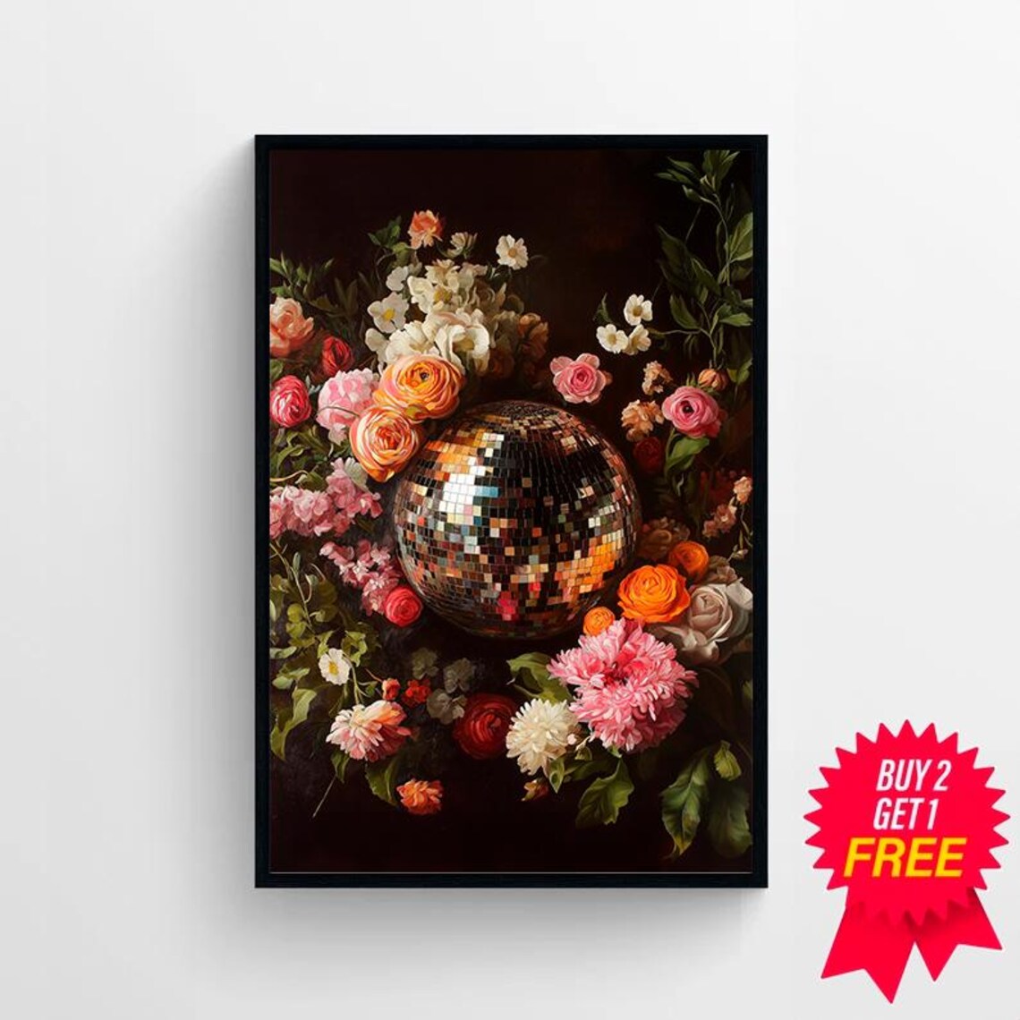 Disco Ball Botanical Art Print, Maximalist Kitsch - Image 4