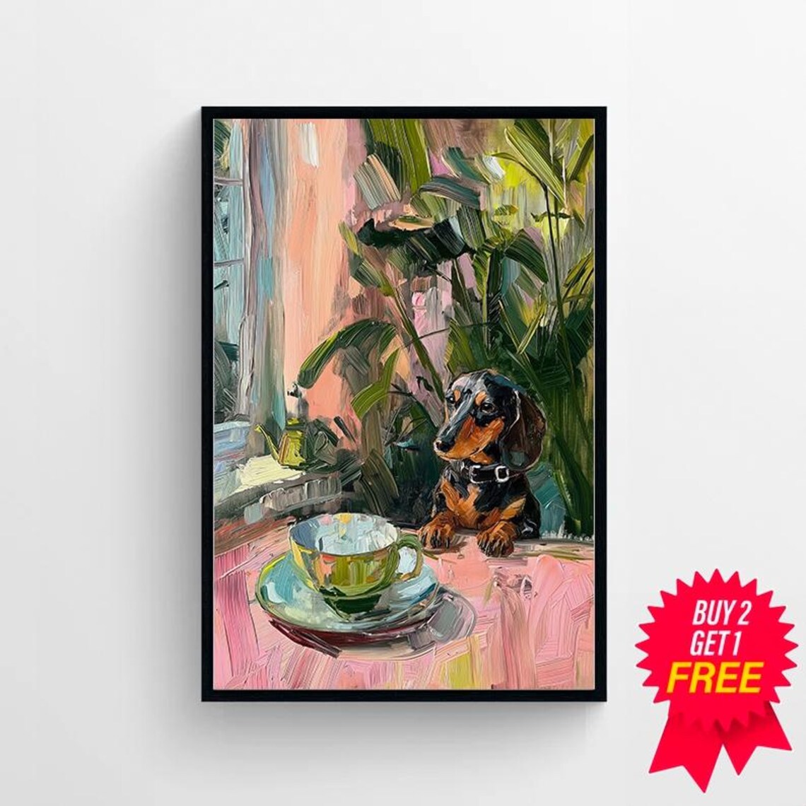 Vintage Dachshund with Teacups, Kitchen Decor Art Print - Image 4