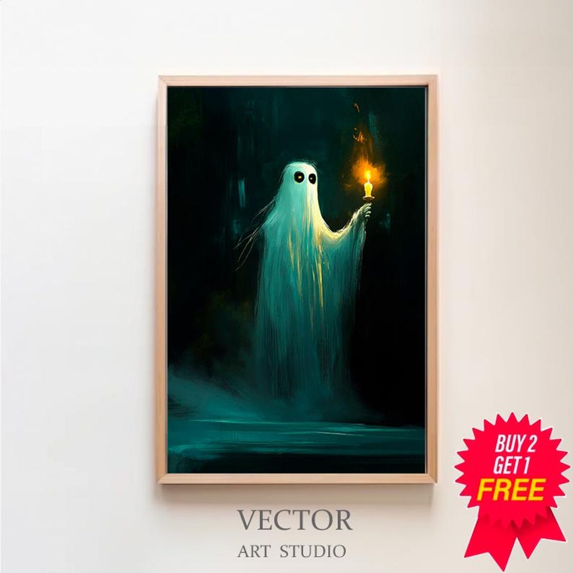 Glowing Ghost Holding a Candle in the Dark Painterly Art Poster