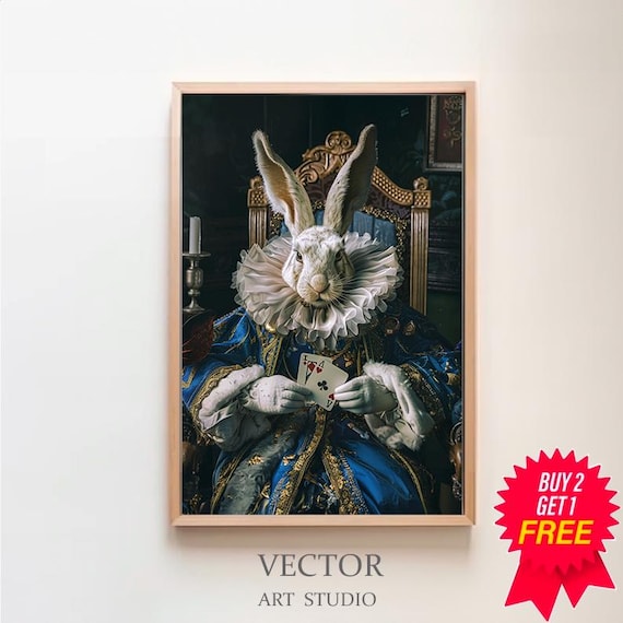 White Rabbit In Royal Robes Holding Ace Playing Cards Poster