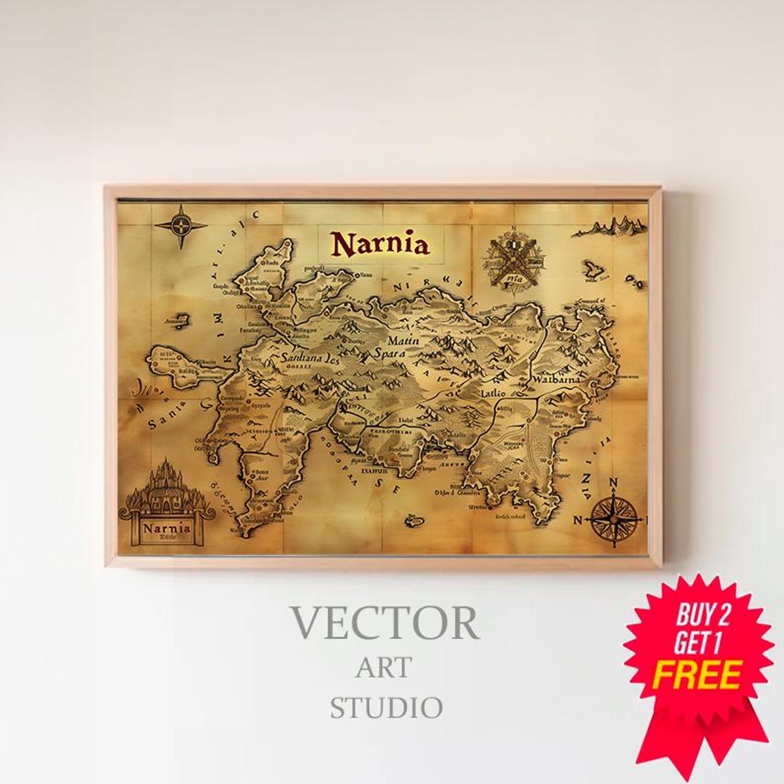 Antique Narnia Fantasy Map Vintage Cartography Illustration Poster