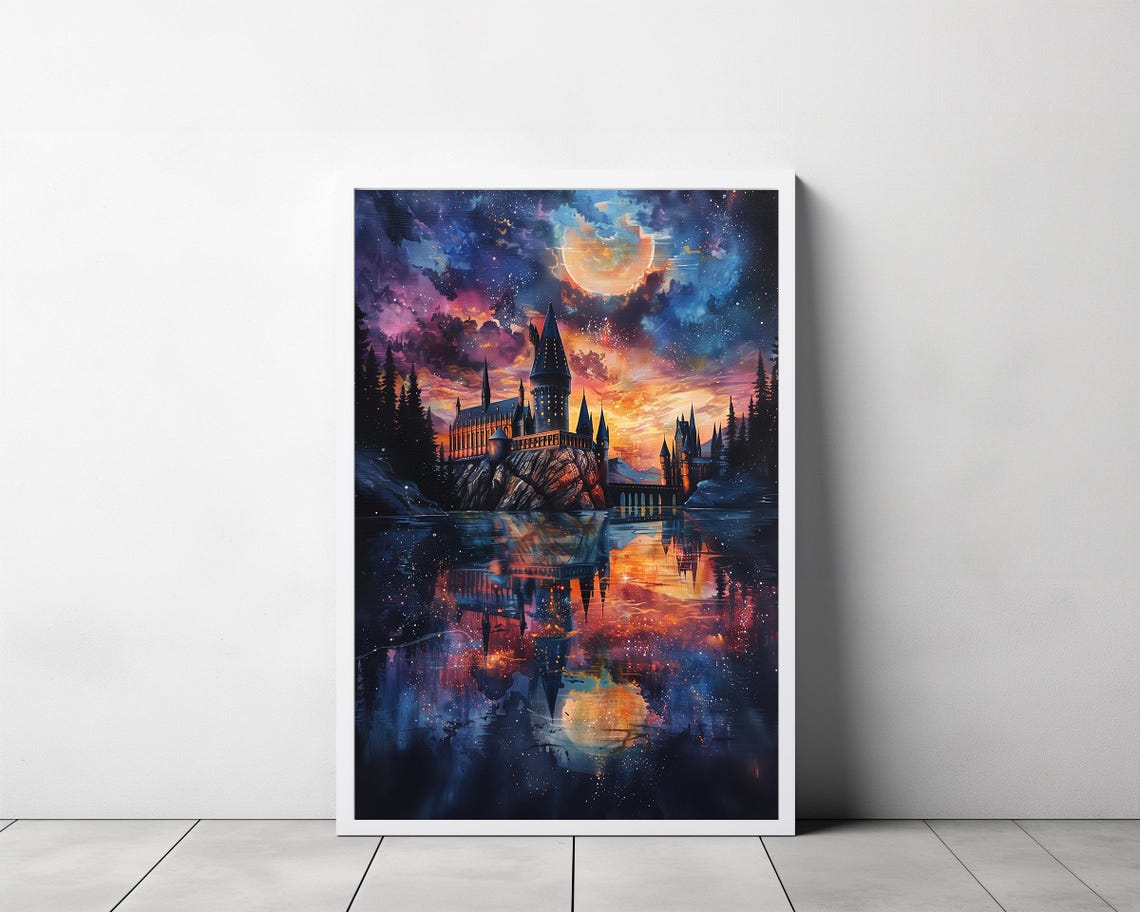 Wizard Castle at Twilight Under Crescent Moon Dreamy Fantasy Art Print - Image 3