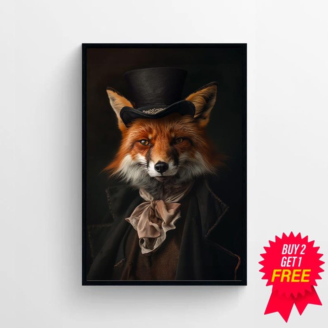 Dapper Fox In A Top Hat Victorian Gentleman Portrait Wall Art - Image 4
