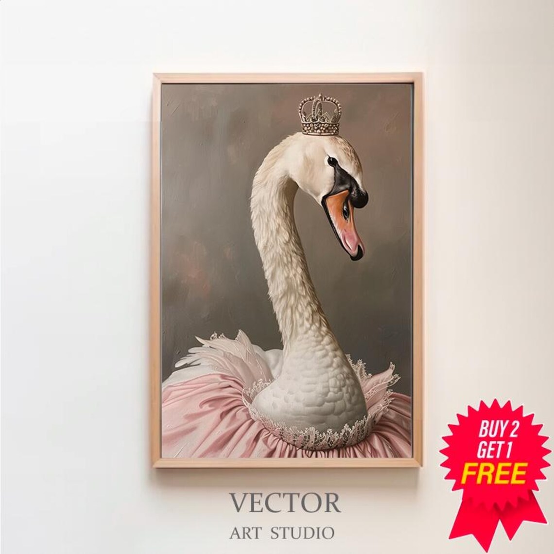 Swan Queen Wearing Crown and Pink Ballerina Tutu Portrait Poster