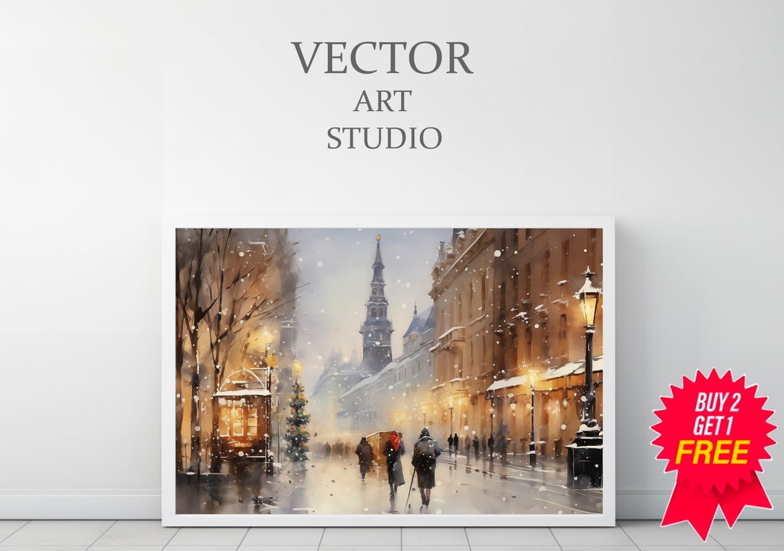 Snowy Winter Night Frame Tv Art Christmas Decor Moody Neutral Christmas Frame Tv Art Vintage Winter City Painting - Image 3