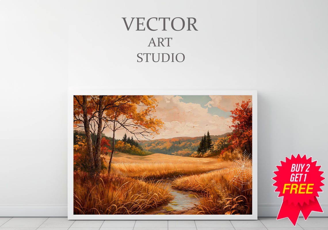 Vintage Autumn Moody Painting Farmhouse Decor Rustic Fall Wall Print Earth Tone Rustic Fall Countryside Landscape Painting Print - Image 3